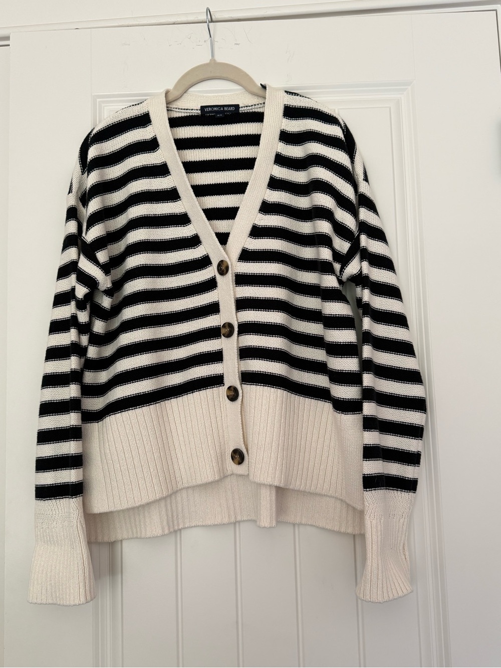 Veronica Beard Black and Off White Saylor cotton cardigan
